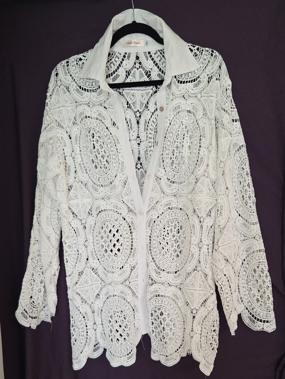 Simply Couture White Crochet Lace Button-Front Tunic